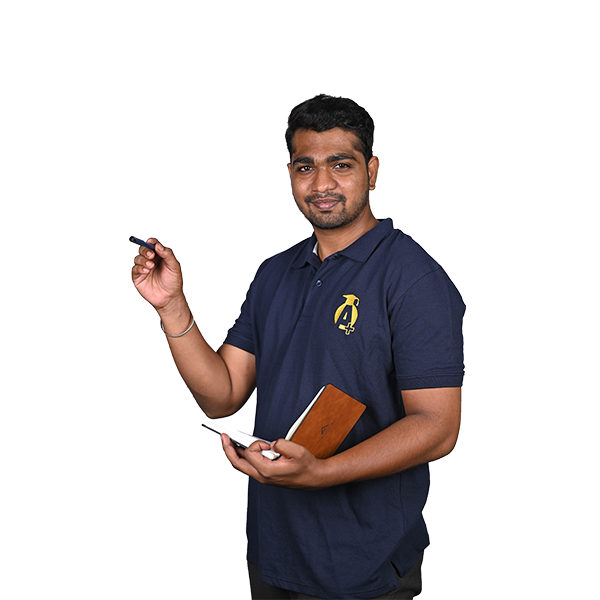 Avinash Y, Founder and Maths Tutor at APlus Edustation, holding a notebook and pen